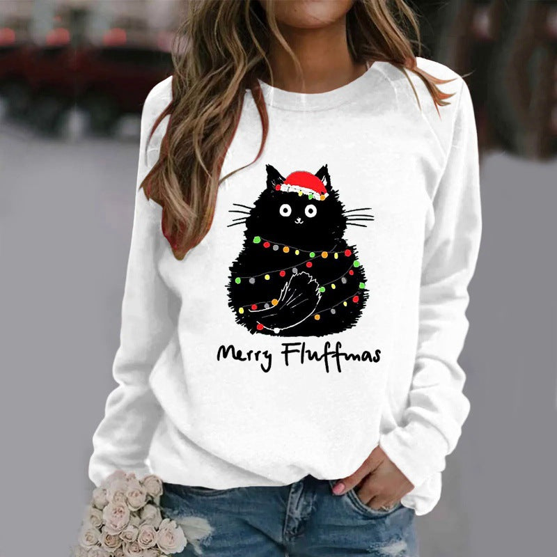 Festive Ugly Cat Long-Sleeve Christmas Women's Tee