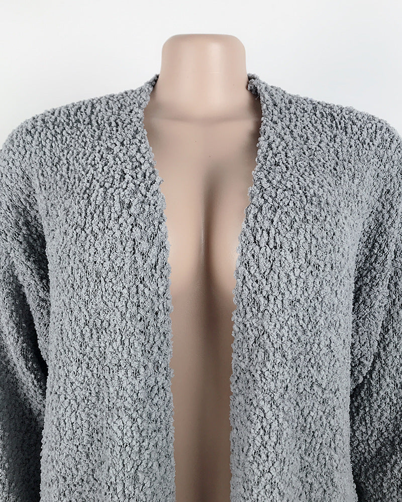 Cozy Fleece Double-Pocket Knit Cardigan Sweater