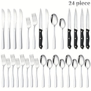 24/48PCS Black Stainless Steel Flatware Set, Mirror Polish Families Hotels Knives Forks Spoons Cutlery Set With Gift Box For 8 Persons, Durable, Mirror Polished, Dishwasher Safe, Perfect For...