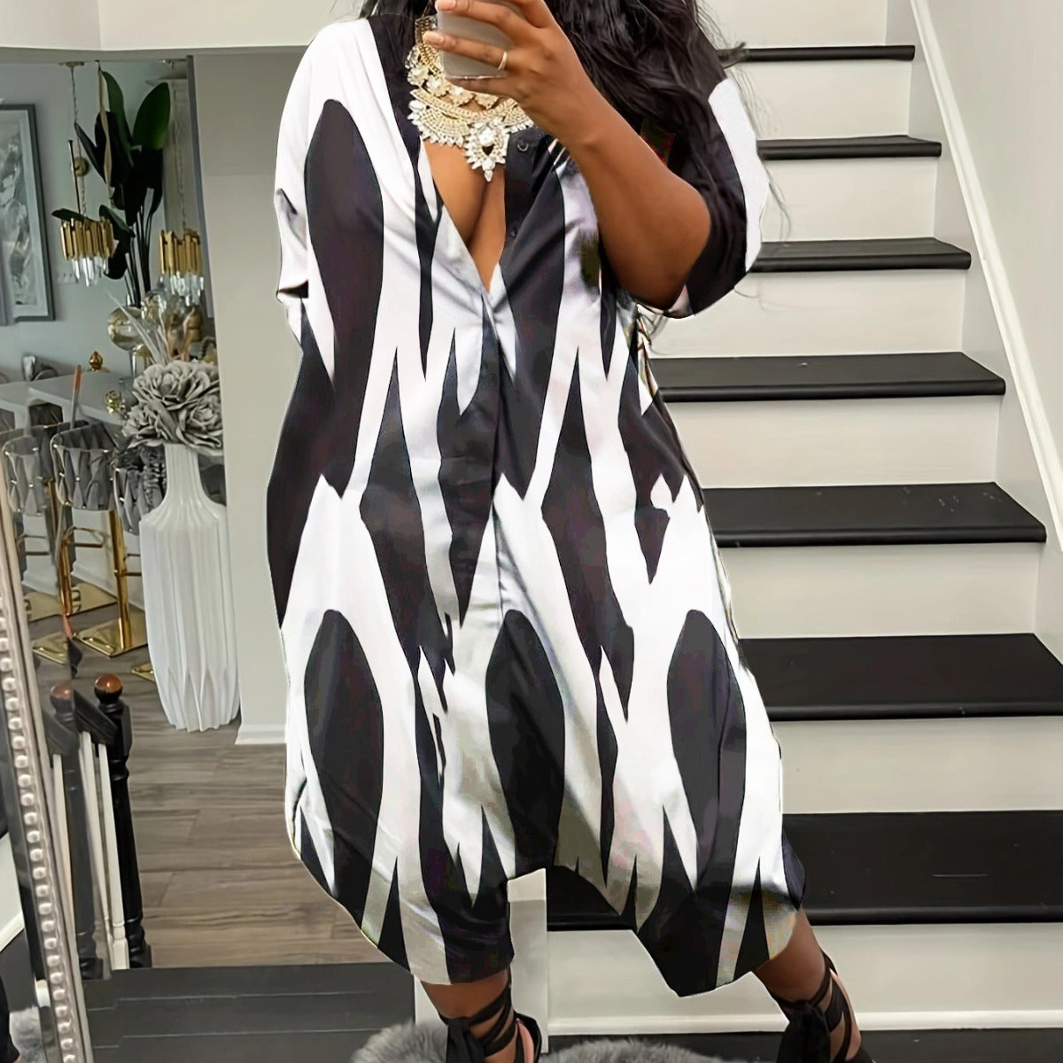 Womens Loose Wide-leg Casual Jumpsuit With A Cardigan-style Top
