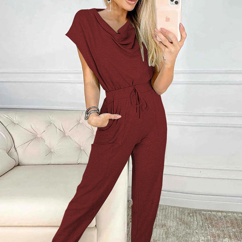 Chic Lace-Up Straight-Leg Casual Sleeveless Jumpsuit