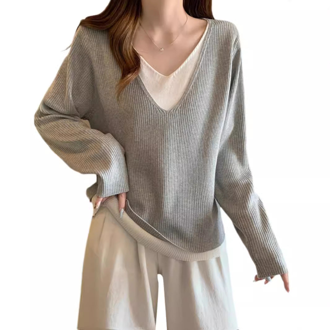 Women's V-Neck Slimming Loose Long Sleeve Top