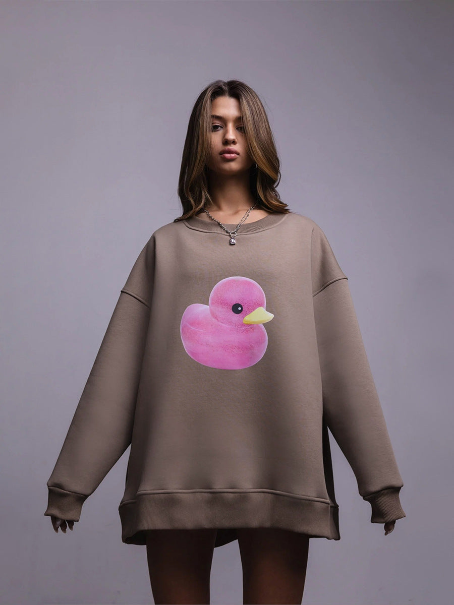 Cute Duck Print Oversized Cotton Women's Sweater