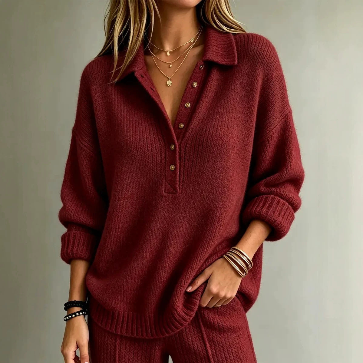 Solid-color Lapel Knit Sweater Outerwear for Women
