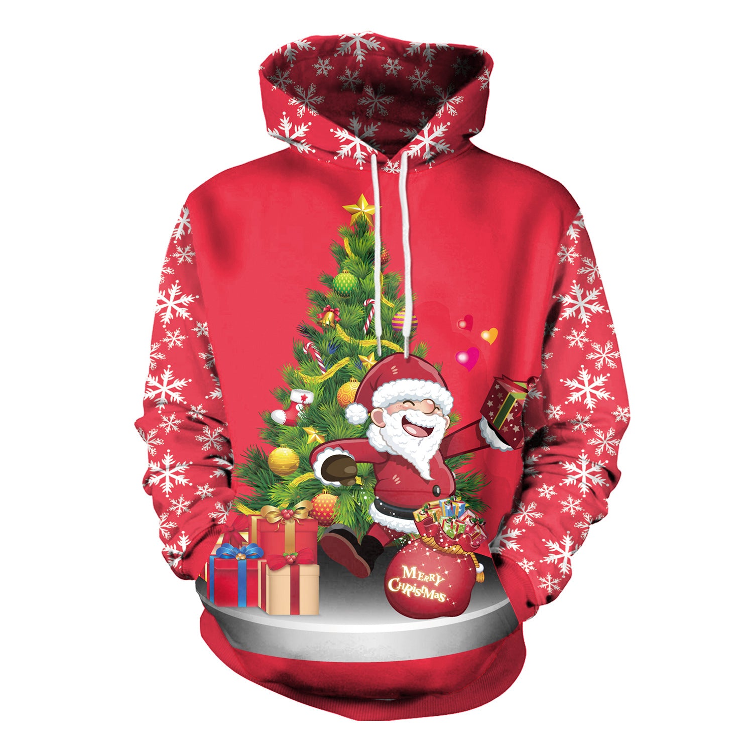 Women's Festive Christmas Hooded Digital Print Loose Sweatshirt