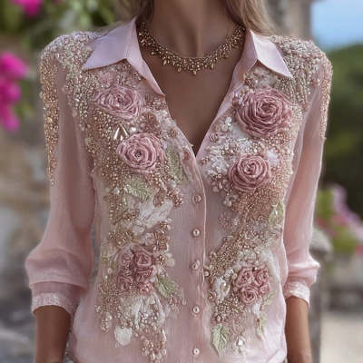 Women's Retro Bohemian Rose 3D Printed Loose Shirt