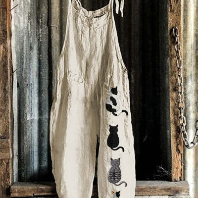 Retro Print Wide-Leg Jumpsuit for Women