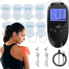 Portable TENS and EMS muscle stimulator with 8 electrodes