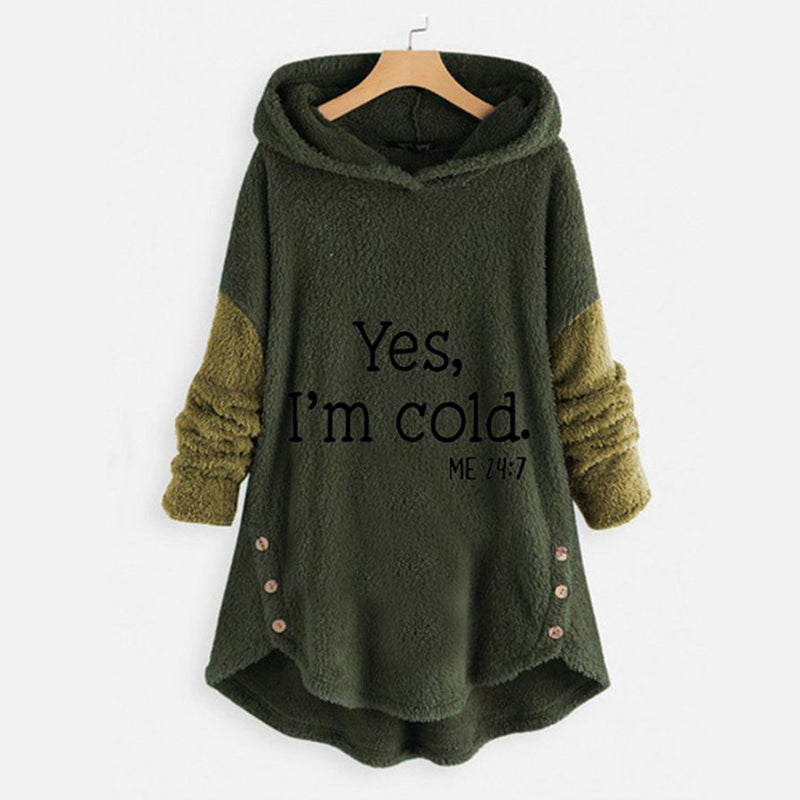 Plush Hooded Letter Print Jacket for Women