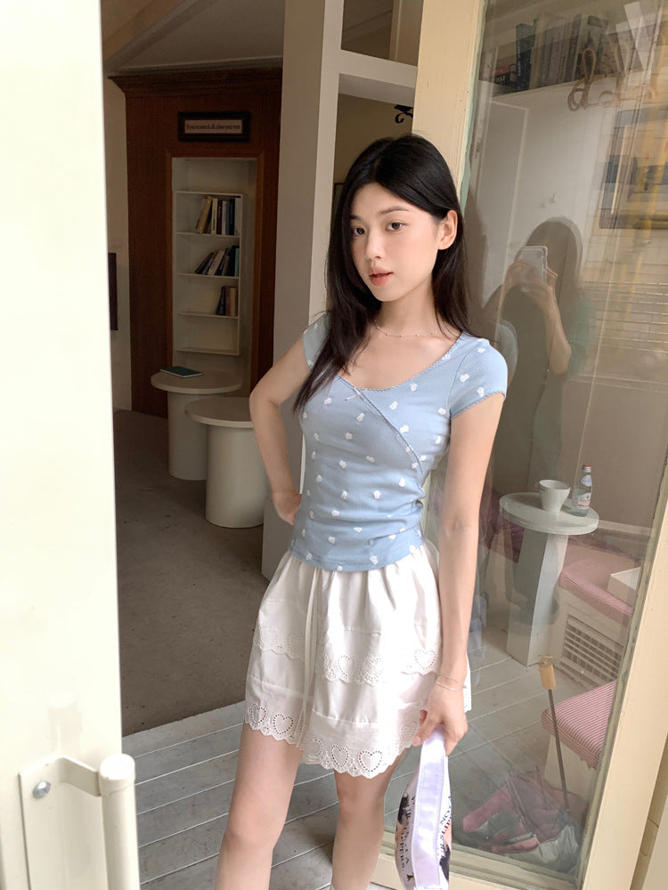 Floral Bow Short-Sleeve Scoop Neck Tee