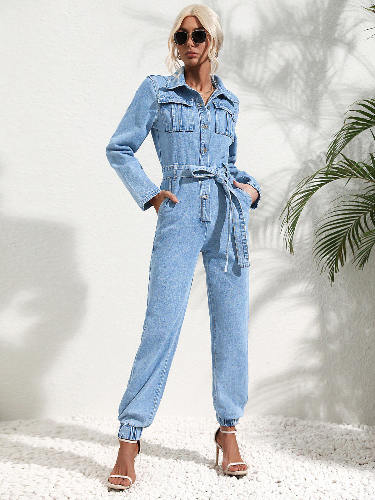 Chic Women's Denim Jumpsuit Long Sleeve Casual Romper
