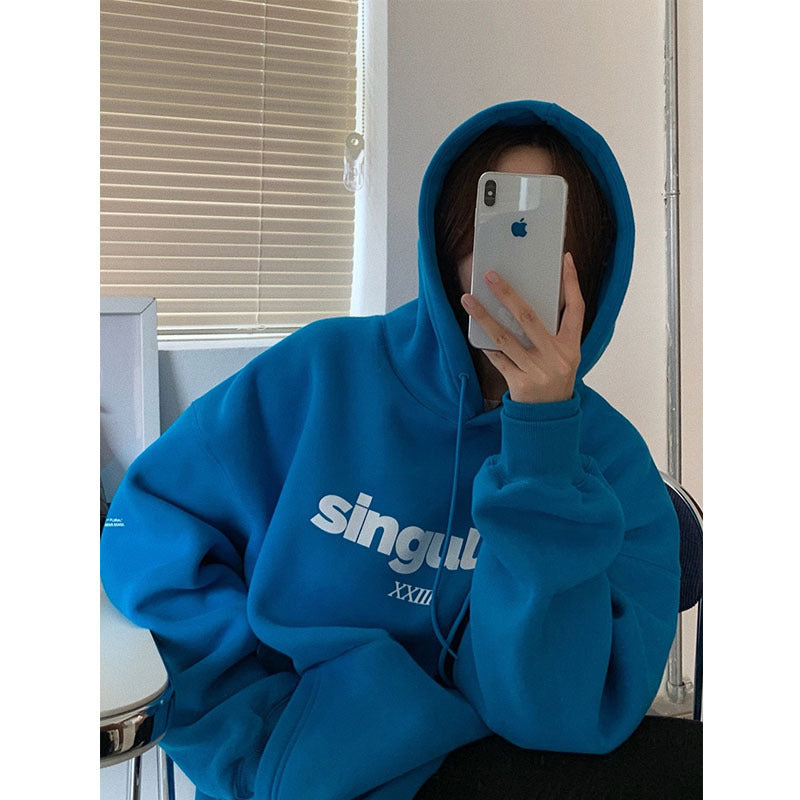 Cozy Loose Grey Hooded Sweatshirt for Women