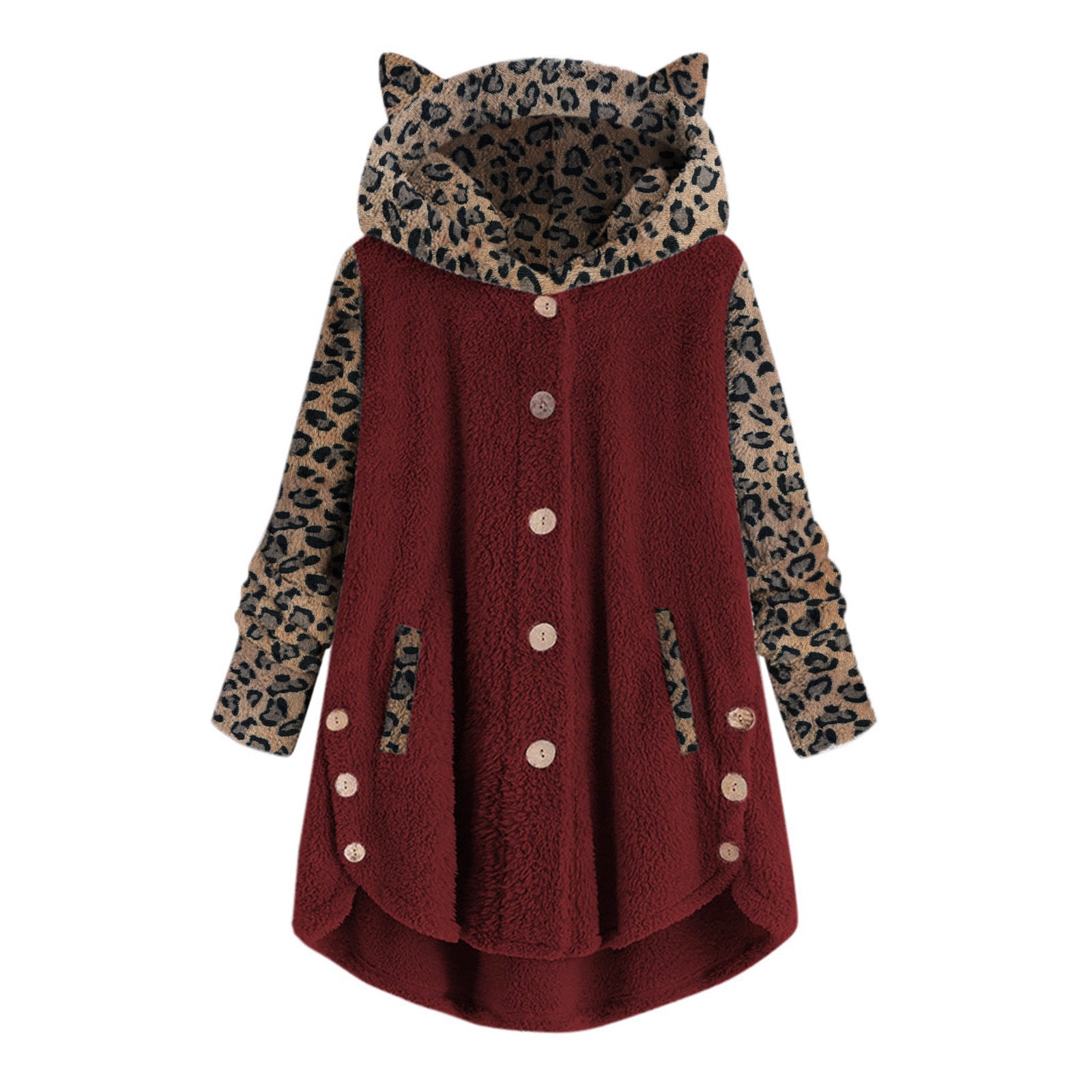 Cozy Leopard Patchwork Hooded Plush Coat