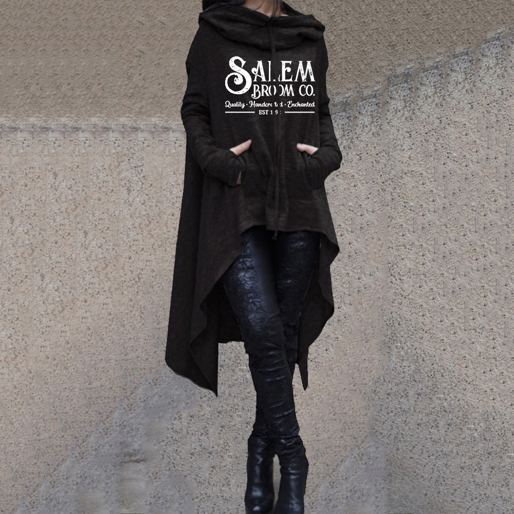 Plus Size Irregular Hooded Sweatshirt Mid-Length Casual Top