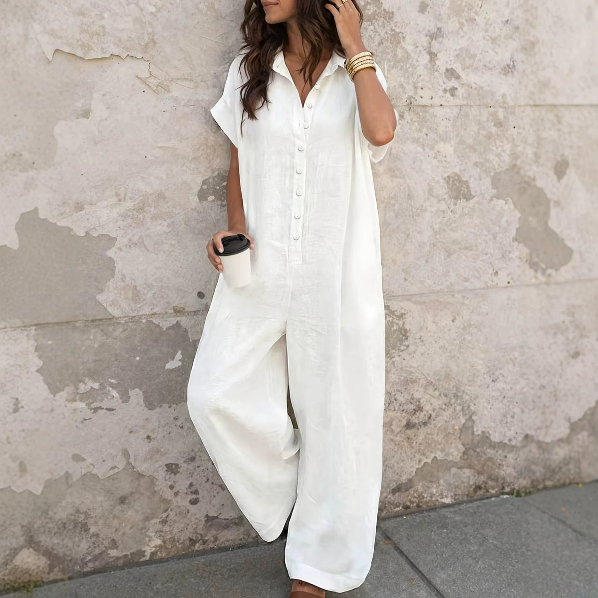 Chic Solid-Color Wide-Leg Jumpsuit for Casual Style