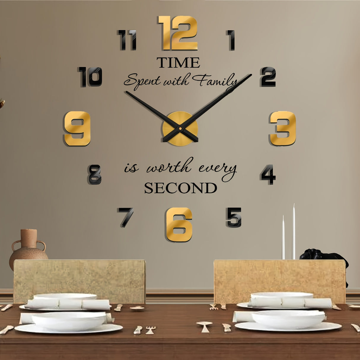 Acrylic Silent Wall Clock 3D Frameless Wall Decoration Sticker – Round, DIY Clock Kit, Arched Crown Shape, for Living Room Dining Bedroom Office, AA Battery Powered (Battery Not Included)