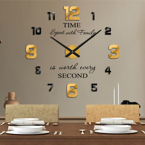 Acrylic Silent Wall Clock 3D Frameless Wall Decoration Sticker – Round, DIY Clock Kit, Arched Crown Shape, for Living Room Dining Bedroom Office, AA Battery Powered (Battery Not Included)