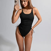 Womens Solid-Color Sports Beach One-Piece Swimsuit