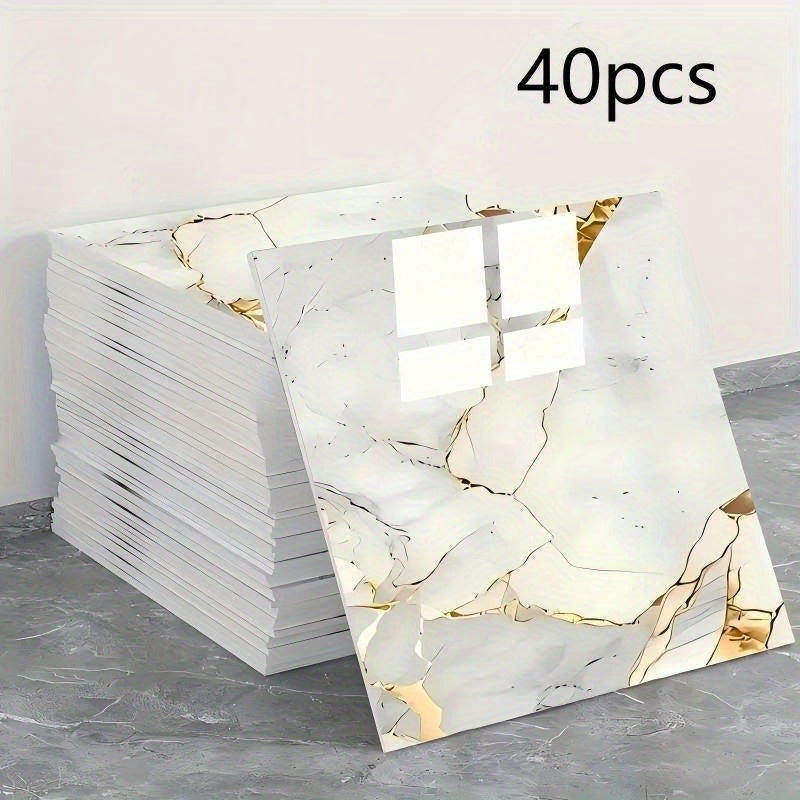 20/40/60/80/100pcs Glossy Marble Pattern Imitation Ceramic Tiles Self-Adhesive Wall Stickers, Peel and Stick, Waterproof for Living Room Kitchen Backsplash Bathroom Home Wall Stickers, Not Suitable…