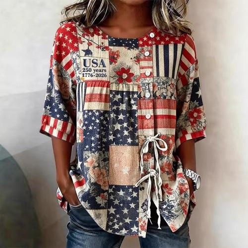 Womens Summer New Style Casual Short-Sleeve Shirt With Tie-Detail Hem