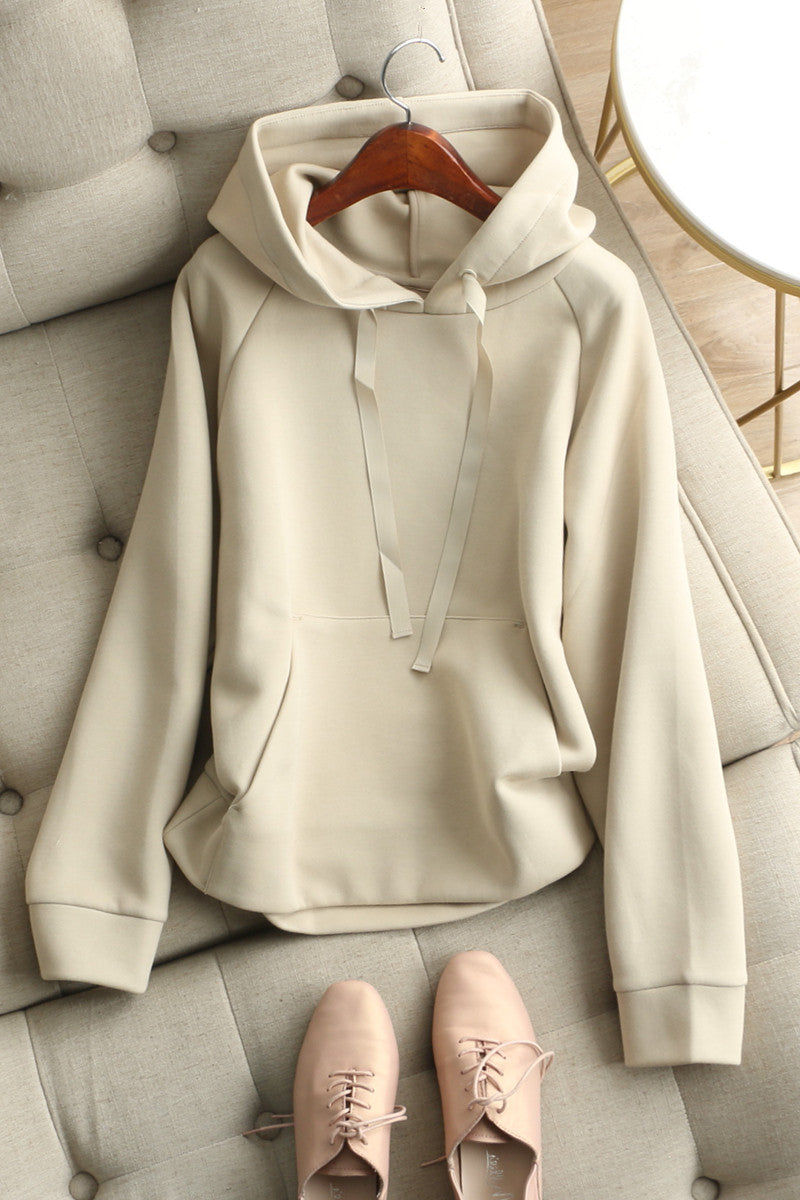 Women's Casual Solid Color Drawstring Hooded Loose Sweater