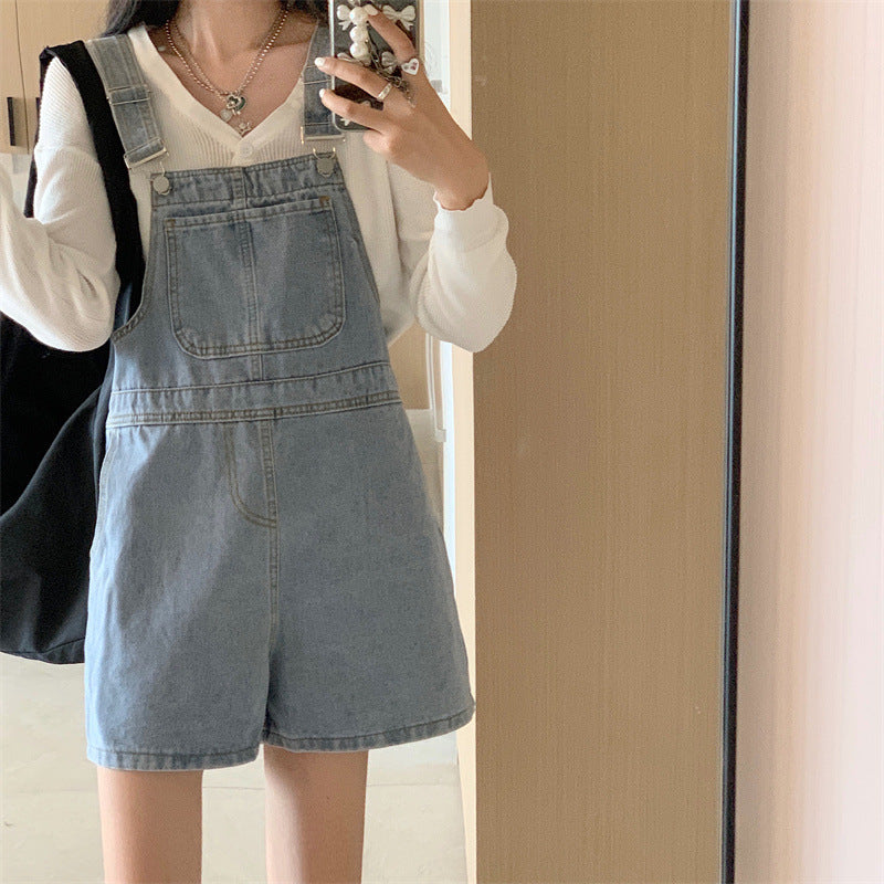 Denim Suspender Shorts Women's Summer