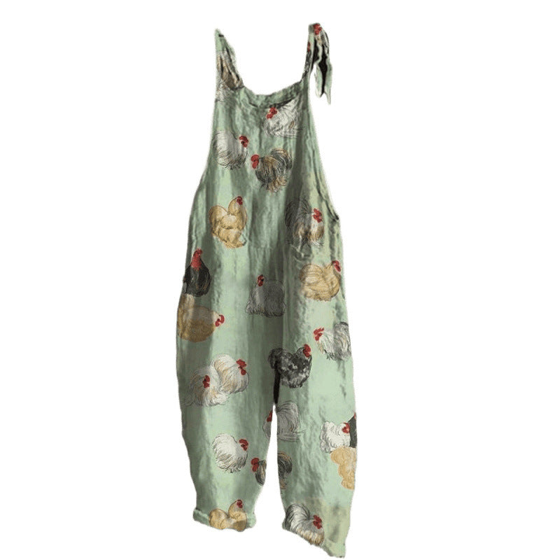 Women's Vintage Printed One-Piece Suspender Pants