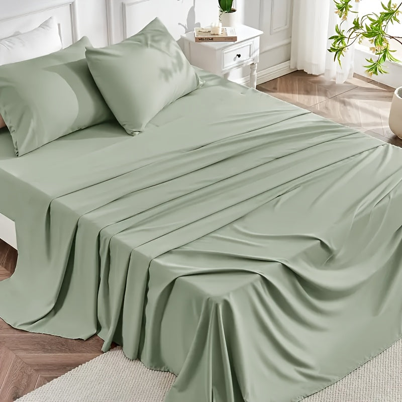 4pcs 2200TC Cooling Bamboo Bed Sheet Set Summer Chill Collection-16" Deep Pocket - Silky Soft Luxury Bedding W/ Flat Sheet, Fitted Sheet & Pillowcases (Beat The Hea Stay Cool All Night) Queen Size ...