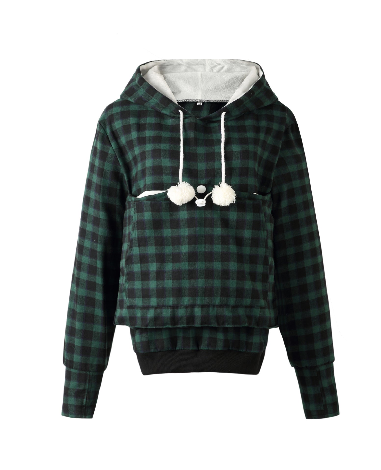 Cozy Plaid Pocket Hoodie with Cute Pet Pouch