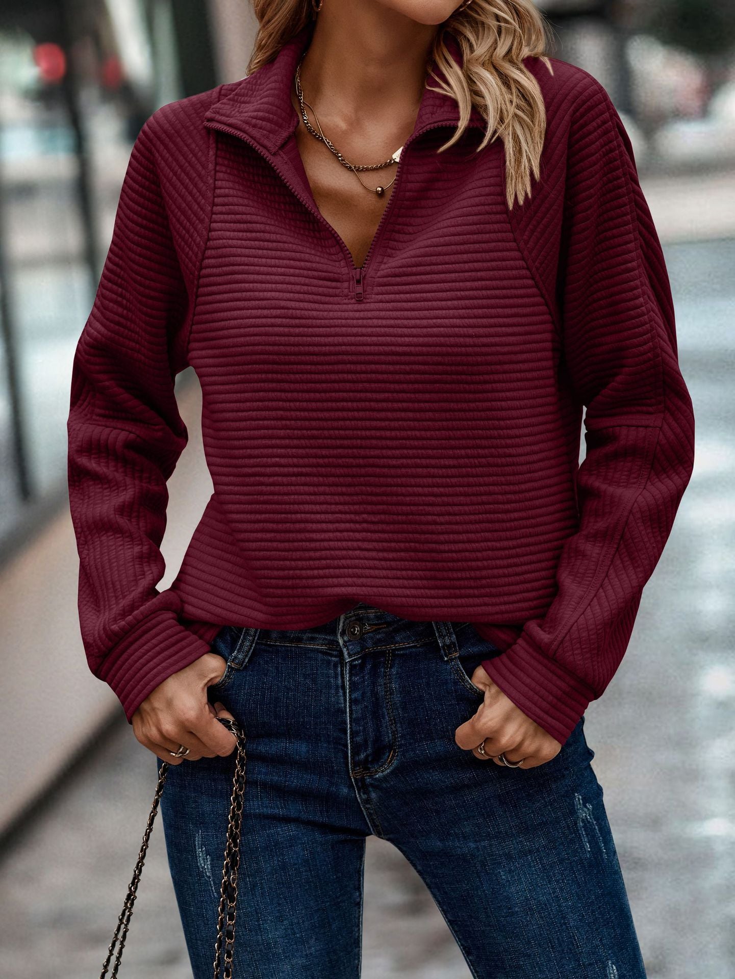 Solid Color Stand Collar Women's Knitted Sweater