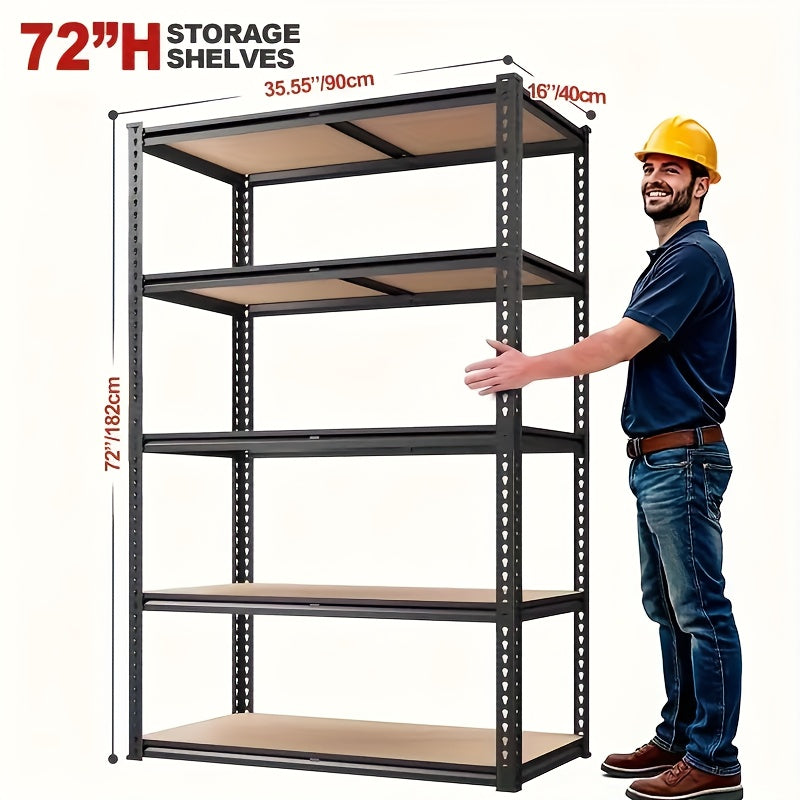 Heavy-Duty Adjustable Metal Storage Rack, 72 Inches Tall, 400 lbs Per Shelf Capacity