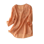 Plus Size Slimming Cotton And Linen Top With Buckle Loose Cotton-linen Shirt Women