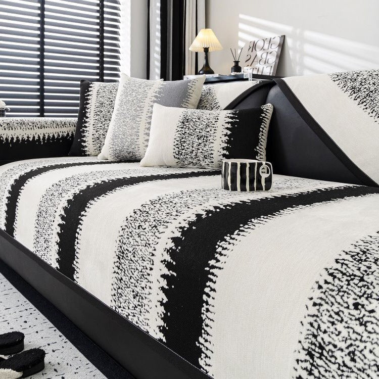 All-Season Chenille Cushion Cover - Contrasting Stripe Design