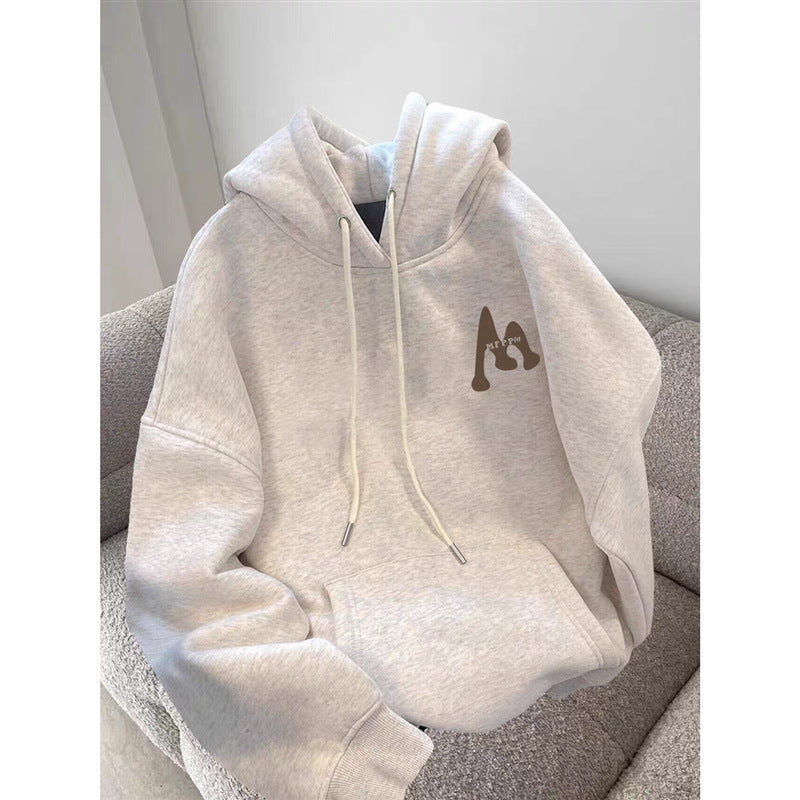 Retro Fleece-Lined Hooded Sweatshirt for Women