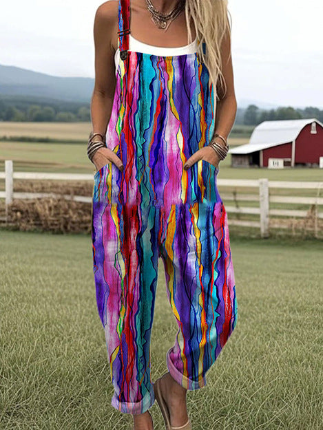 Women's 3D Print Summer Casual Suspender Romper