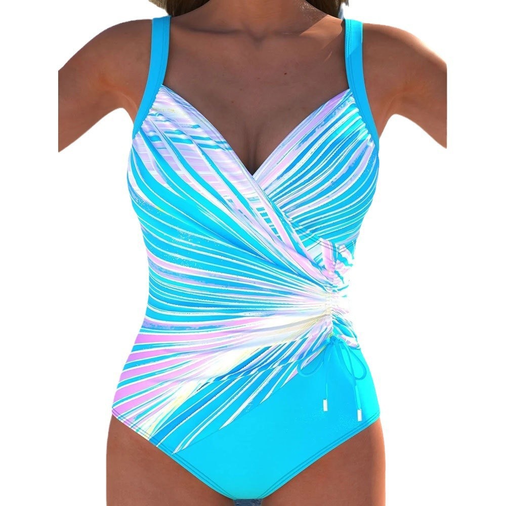 Swimsuit Slanted Stripe Cross Pleating