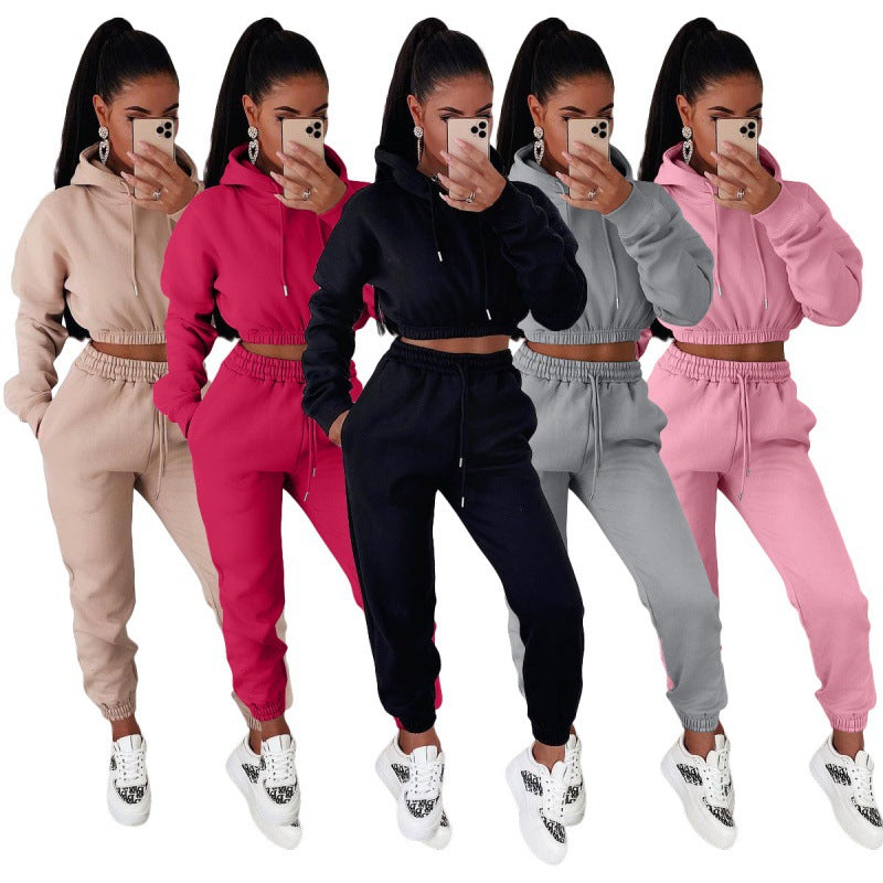 Women's Velvet Padded Hooded Two-Piece Suit