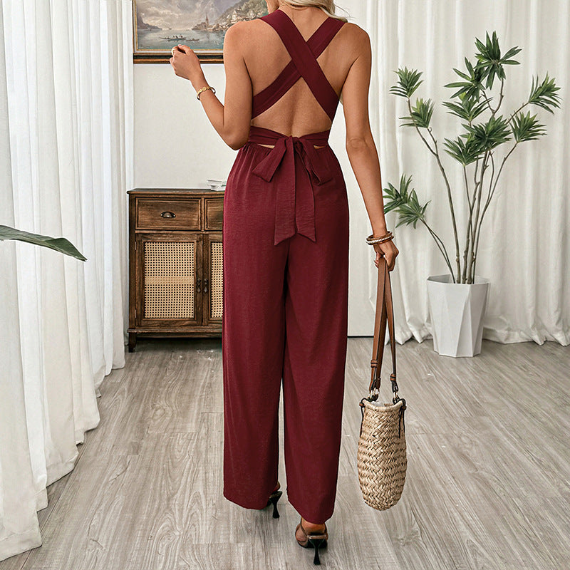 Women's European And American-style High-waisted Backless Strap Jumpsuit