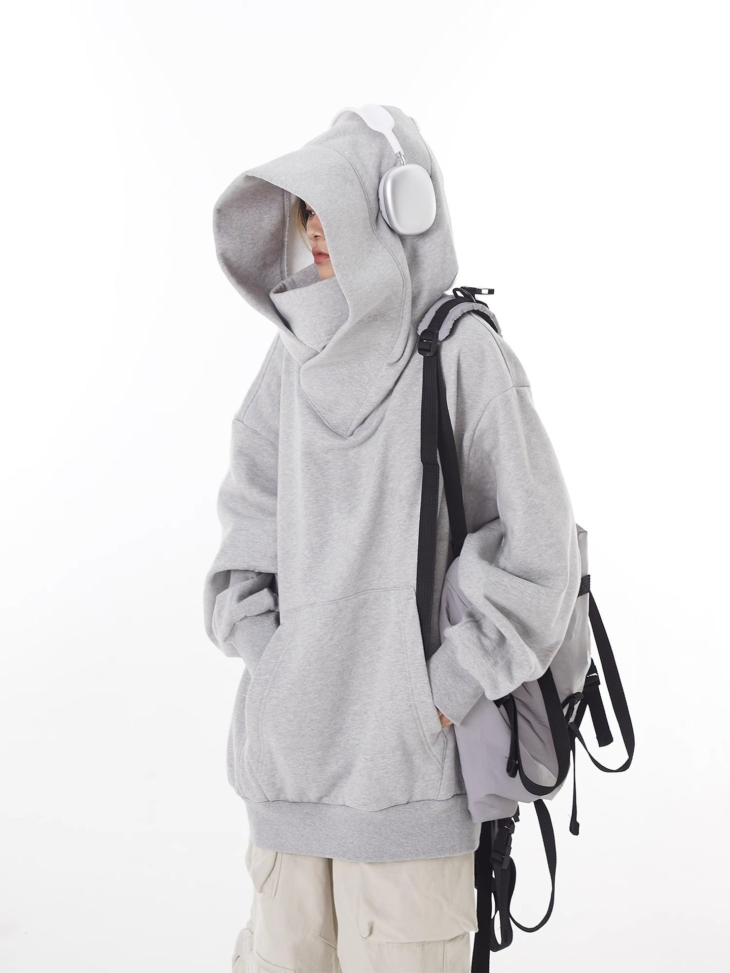 Fleece-Lined High Collar Hooded Sweatshirt