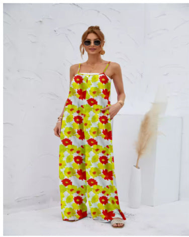 Women's Printed Loose Suspender Jumpsuit Romper