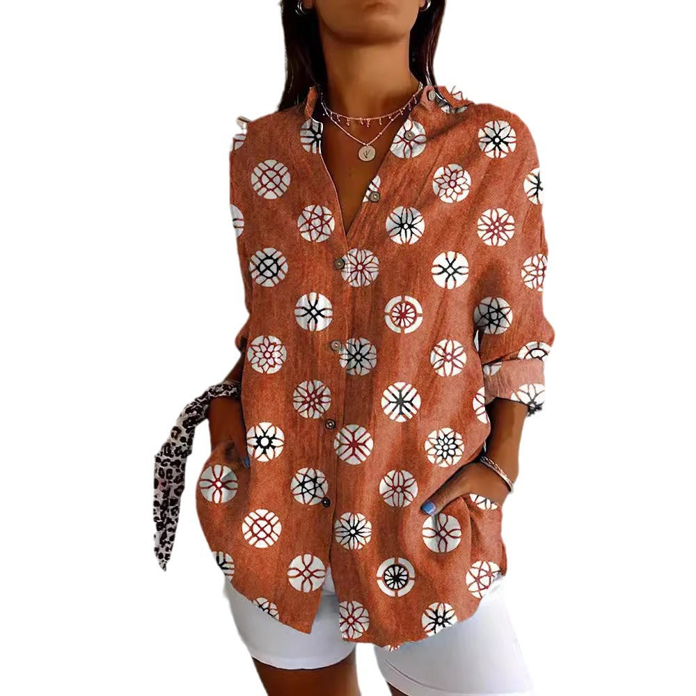Women's Summer European And American Seven-sleeve Floral Pattern Printed 3D Shirt