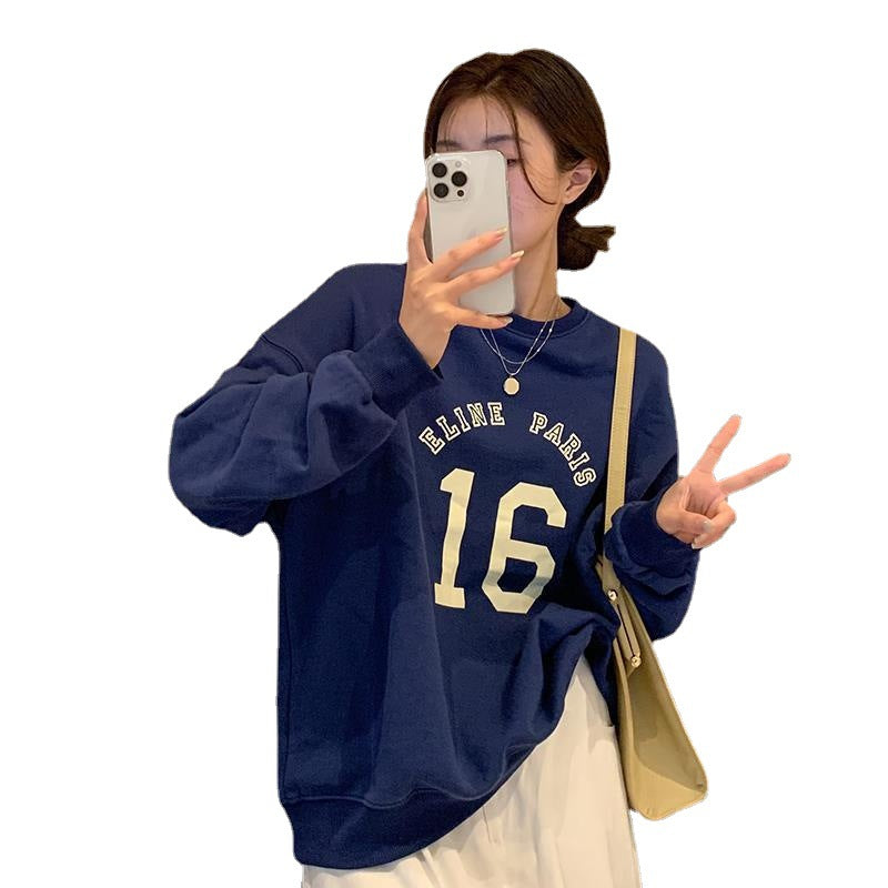 Oversized Letter Print Long Sleeve Women's Pullover Sweater