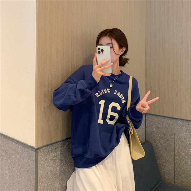 Oversized Letter Print Long Sleeve Women's Pullover Sweater