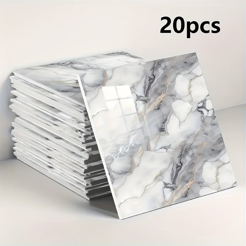 20/40/60/80/100pcs Glossy Marble Pattern Imitation Ceramic Tiles Self-Adhesive Wall Stickers, Peel and Stick, Waterproof for Living Room Kitchen Backsplash Bathroom Home Wall Stickers, Not Suitable…