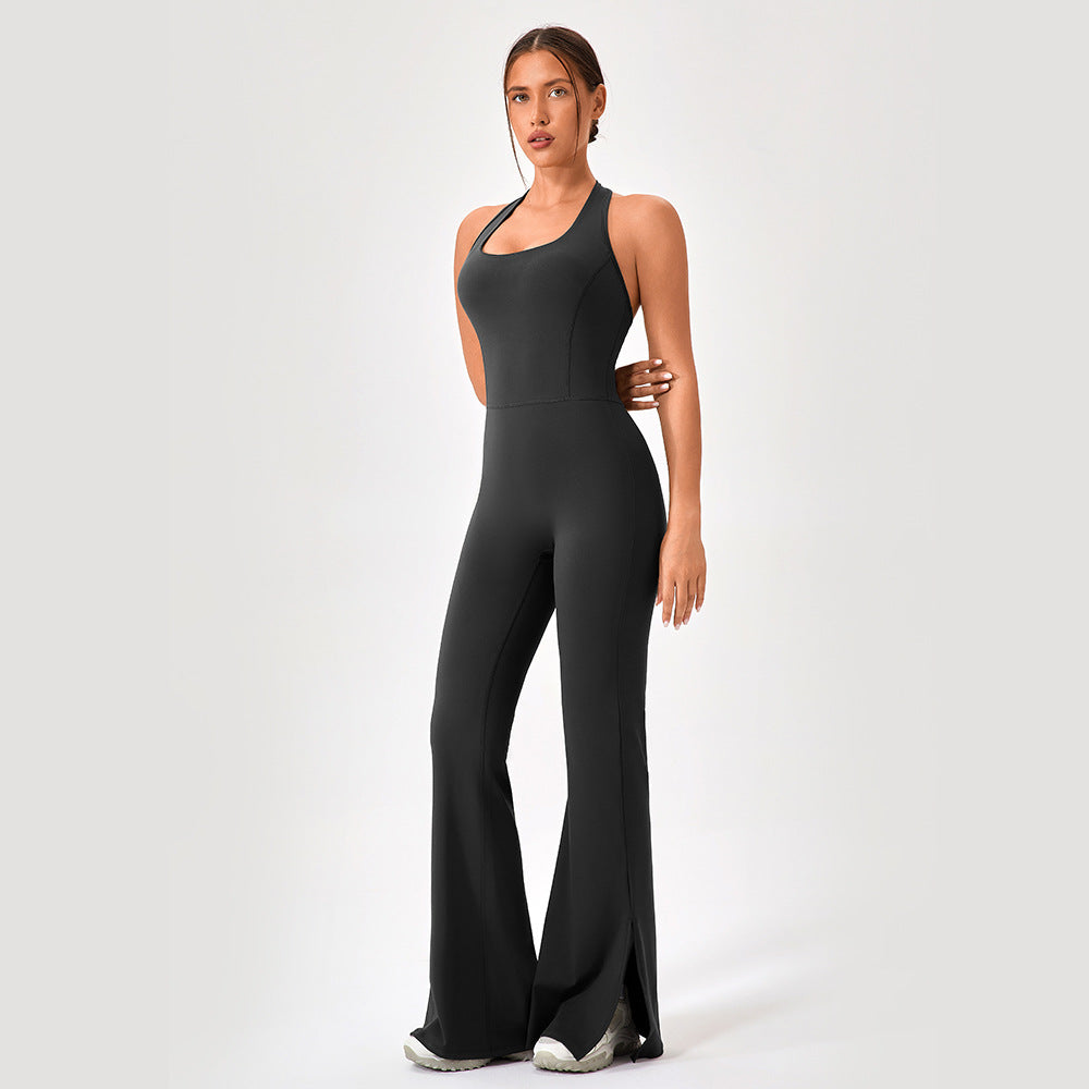 Flared Yoga Bodysuit for Women - Workout Jumpsuit