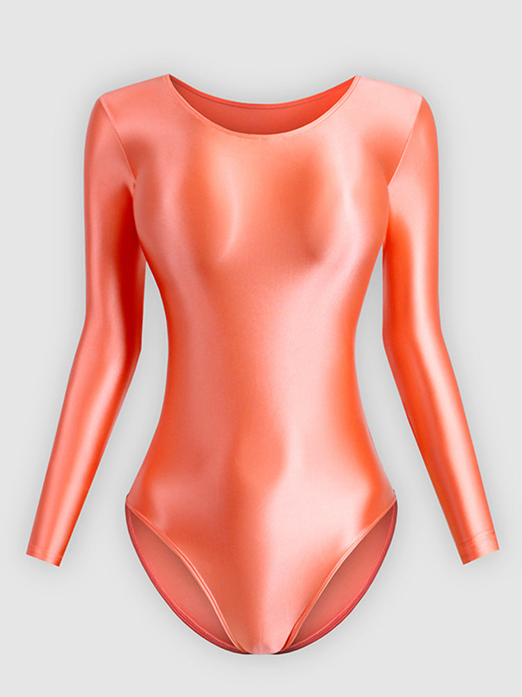 Women's Glossy Silk One-Piece Swimsuit Solid Color
