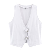 Slim-Fit Denim Vest – Sleeveless White Top for Women
