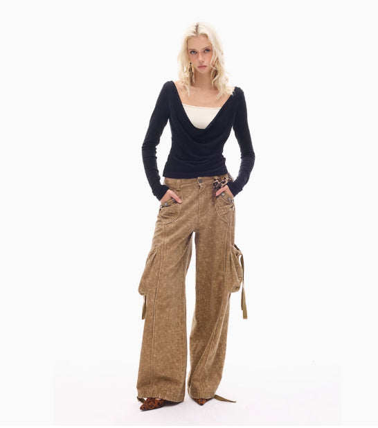 Beaded Swing Collar Knitted Top With Chest Pad