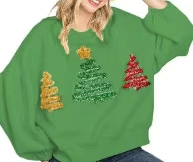 Women's Festive Christmas Tree Long Sleeve Casual Pullover Sweater