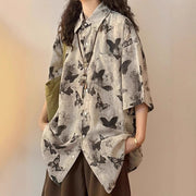 Vibrant Butterfly Print Short Sleeve Shirt – Flirty & Light